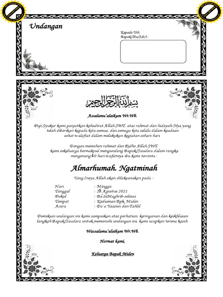 Undangan 40 Hari | PDF
