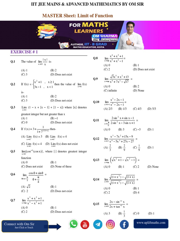 IIT JEE Mathematics Limit Exercises | PDF | Trigonometric Functions ...