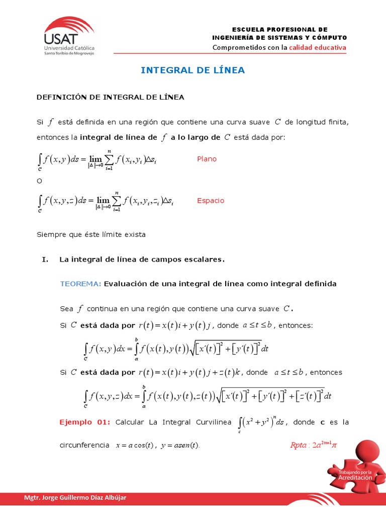 Integral de Línea: Definición y Ejemplos | PDF | Integral | Objetos ...