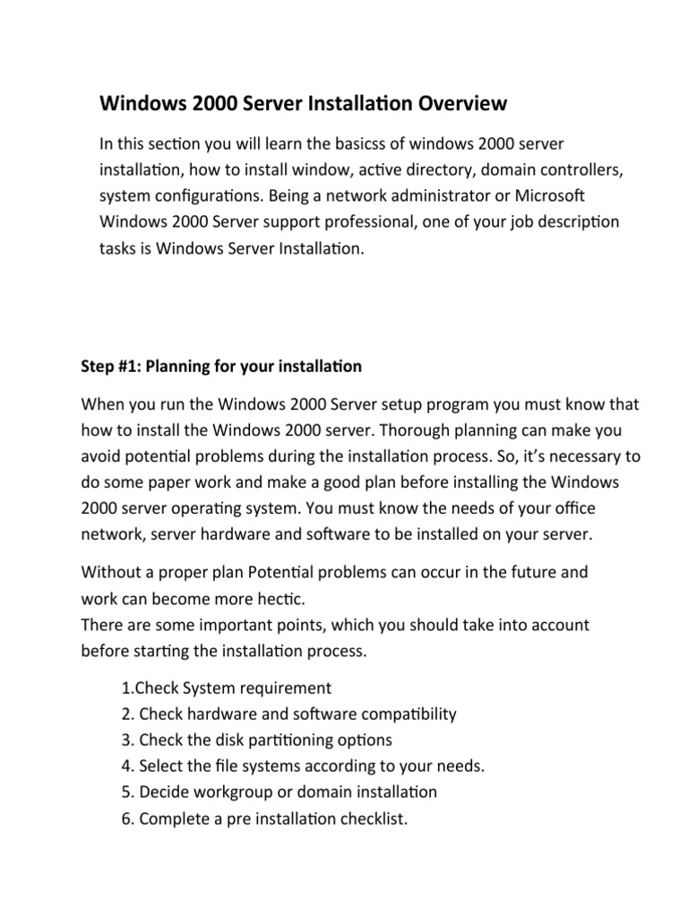 Windows 2000 Server Setup Guide | PDF | Computing Platforms | Windows 2000