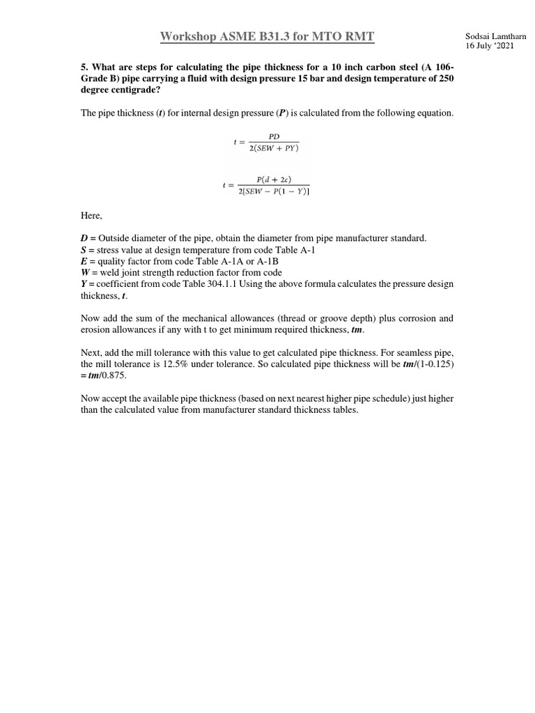 Pipe Thickness Calculation for ASME B31.3 | PDF | Computers