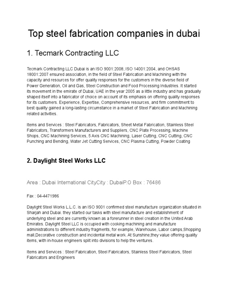 Top Steel Fabrication Companies in Dubai PDF Metal Fabrication Dubai