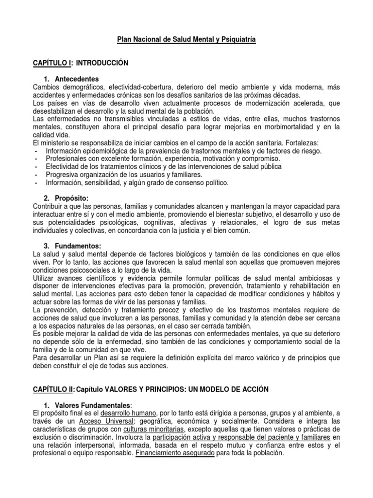 Plan Nacional de Salud Mental y Psiquiatría | PDF | Salud mental | Hospital