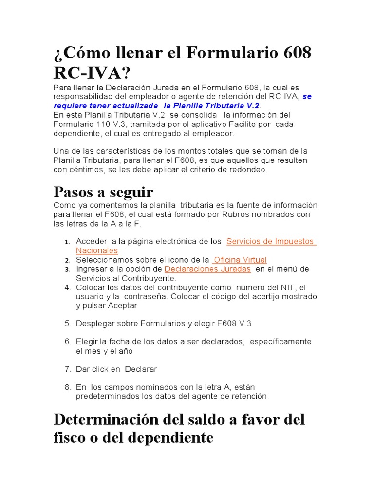 Cómo llenar el Formulario 608 RC-IVA | PDF | Salario | Impuestos