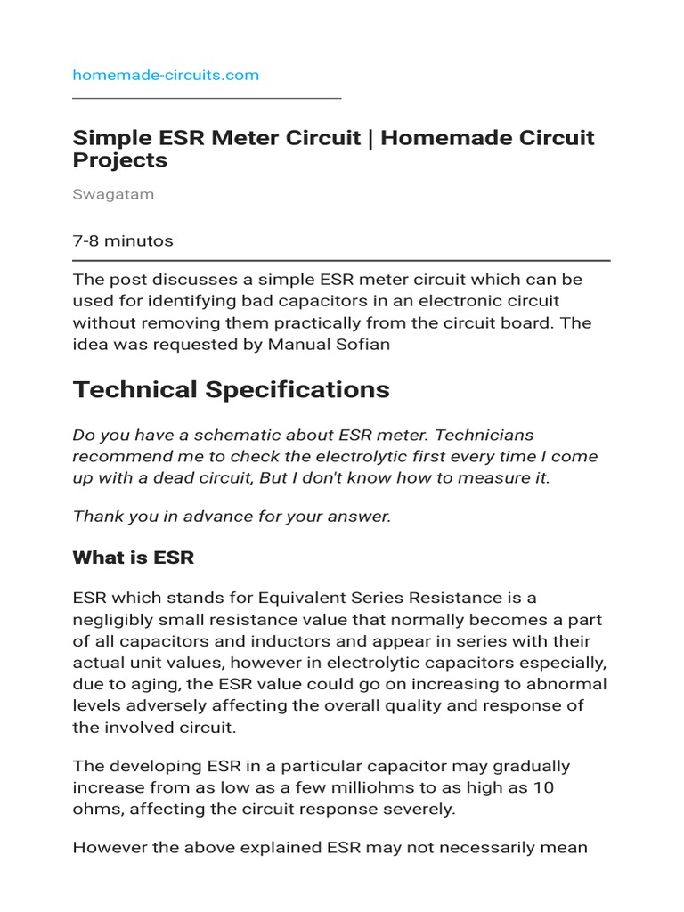 Simple ESR Meter Circuit Design | PDF | Capacitor | Electrical Engineering