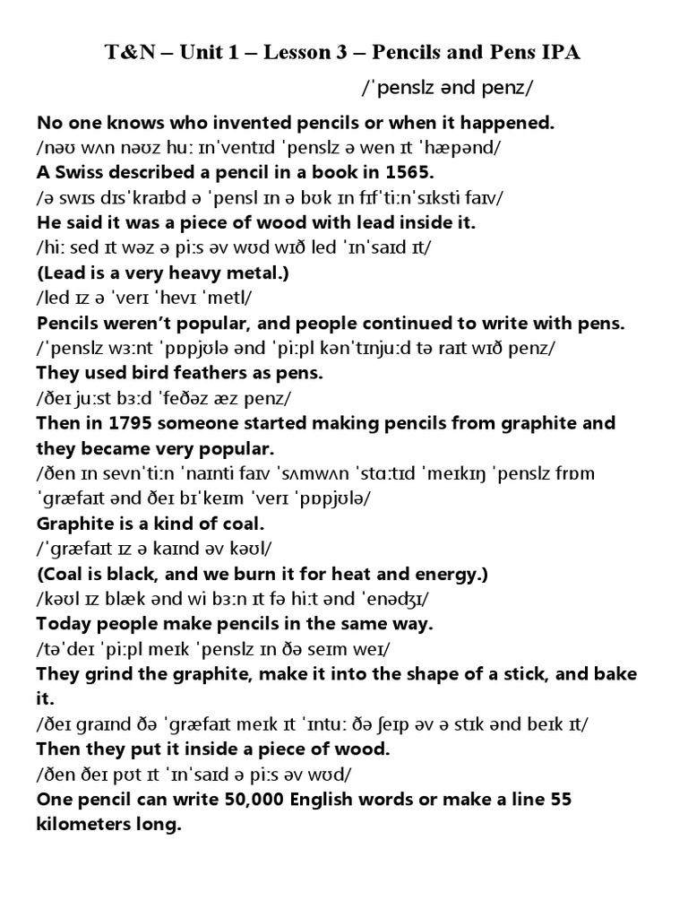 T-N - U1 - L3 - IPA Pencils and Pens | PDF | Pen | Pencil