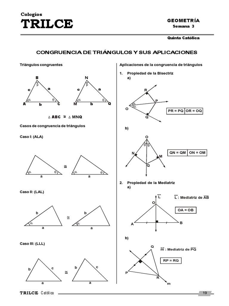 03 Congruencia De Triangulos Y Sus Aplicaciones Pdf Triangulo Objetos Matematicos