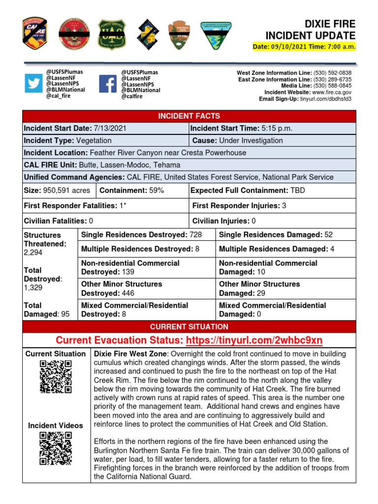 CAL FIRE - Dixie Fire Updates - Sept. 10, 2021 AM | PDF | Emergency ...