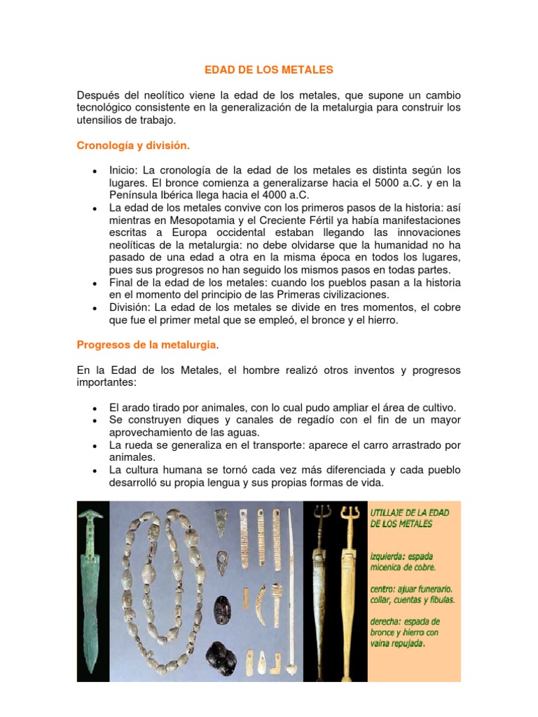 Historia y avances de la Edad de los Metales | PDF | Edad de Hierro ...