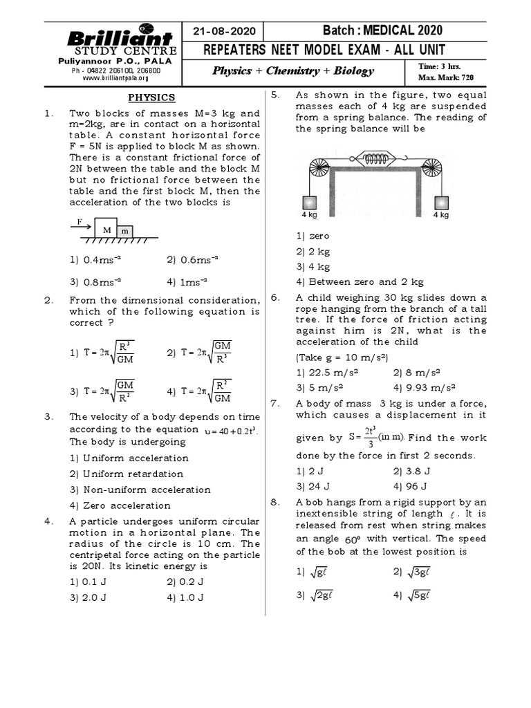 Brilliant Repeaters Neet Model Exam All Unit PDF Chemistry