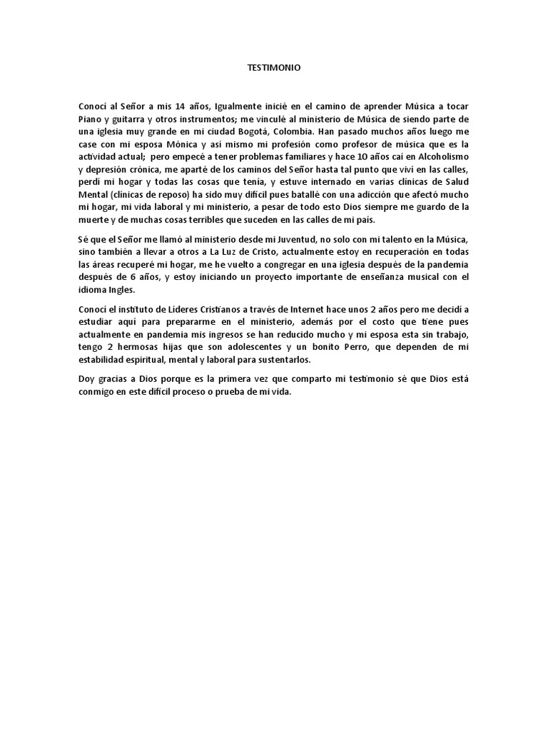 TESTIMONIO | PDF | Salud y bienestar | Estilo de vida