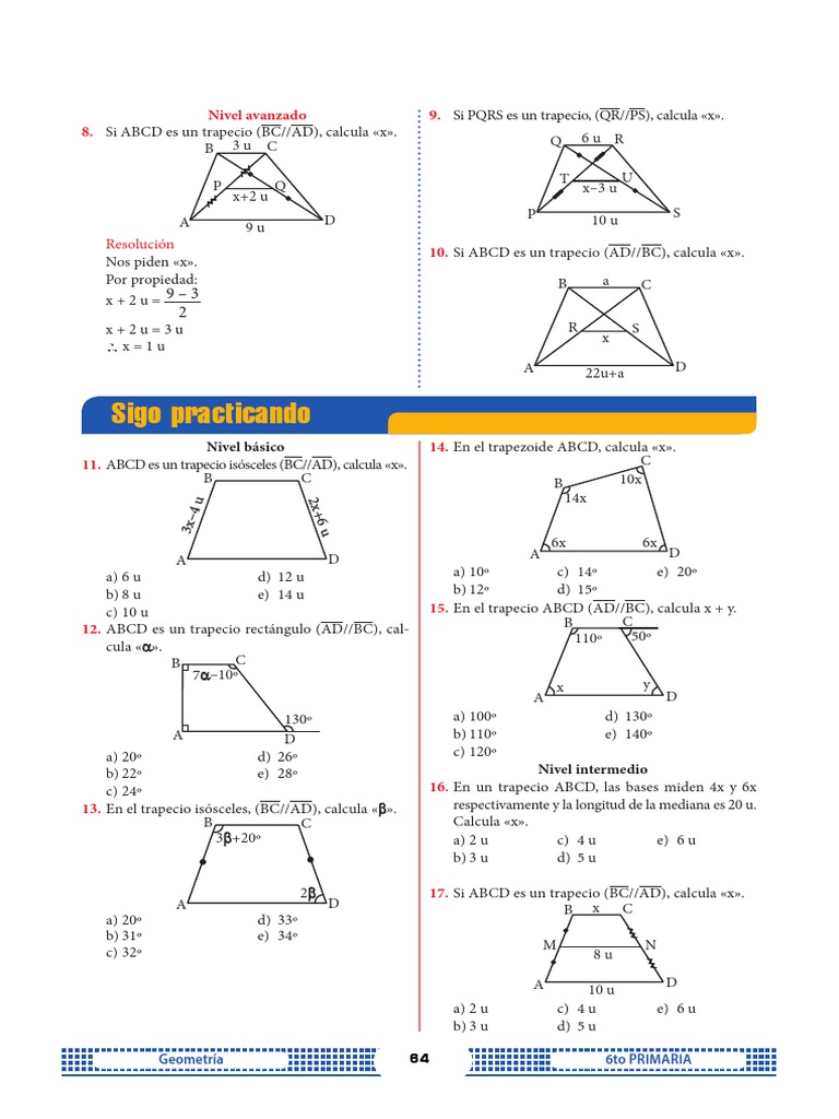 Cuadriláteros, Trapecio y Trapezoide Propiedades Sigo Practicando PDF