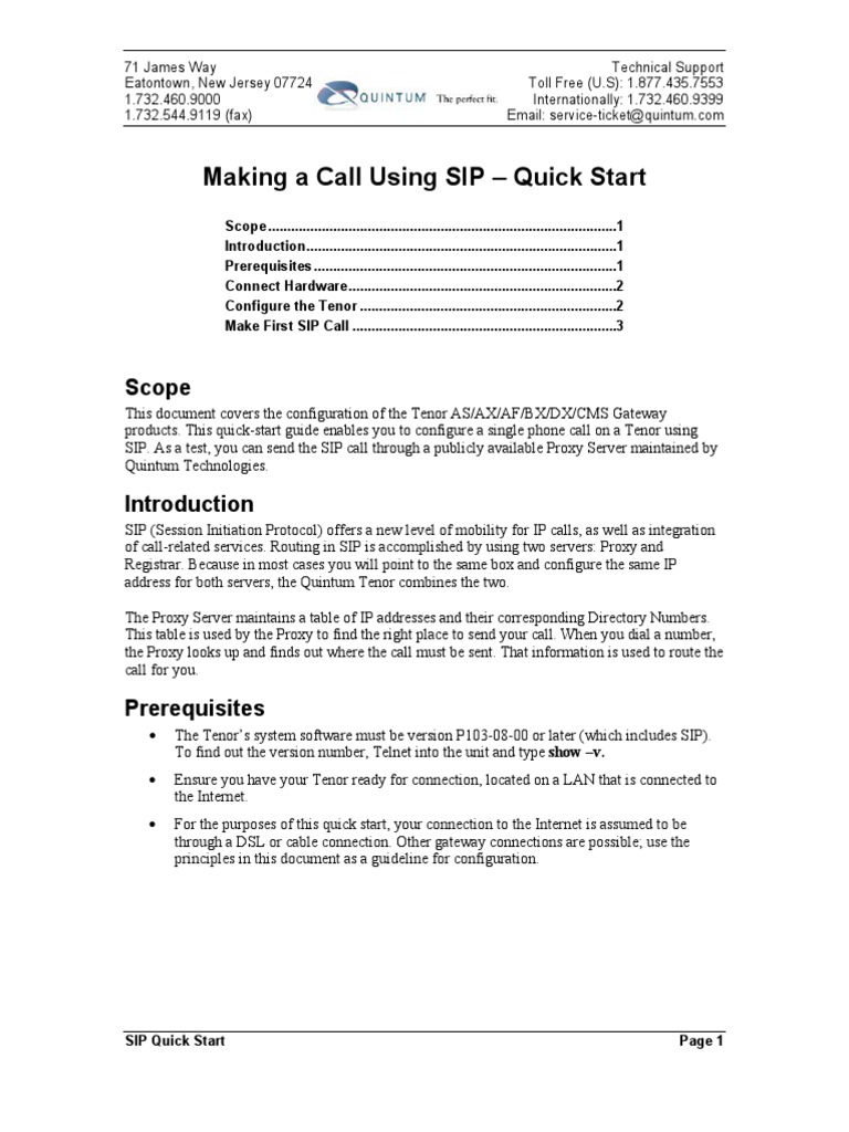 Making A Call Using SIP - Quick Start: Scope | PDF | Session Initiation