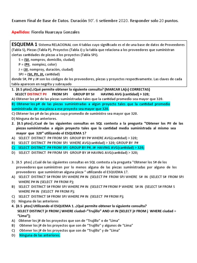 Examen Final de Base de Datos SQL | PDF | SQL | Gestión de la información
