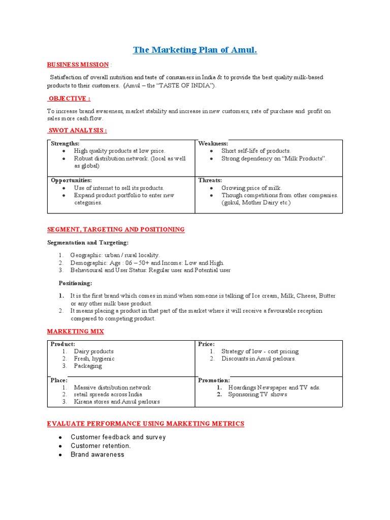 Amul Marketing Strategy and SWOT Analysis | PDF | Finance & Money ...