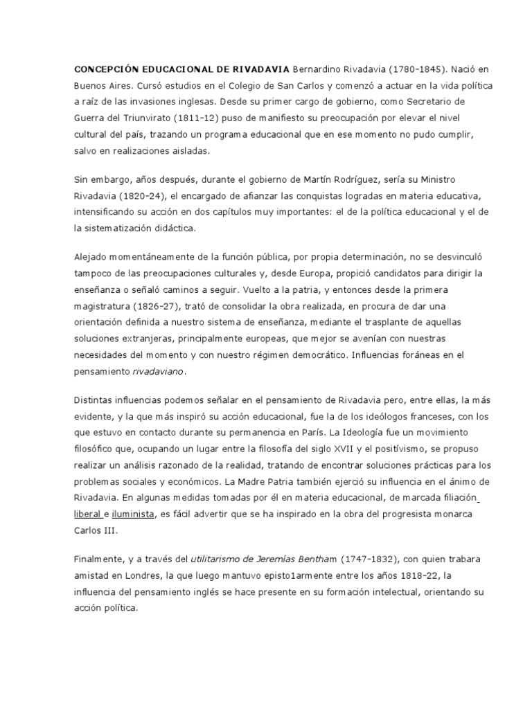 Rivadavia y La Educacion | PDF | Ideologías