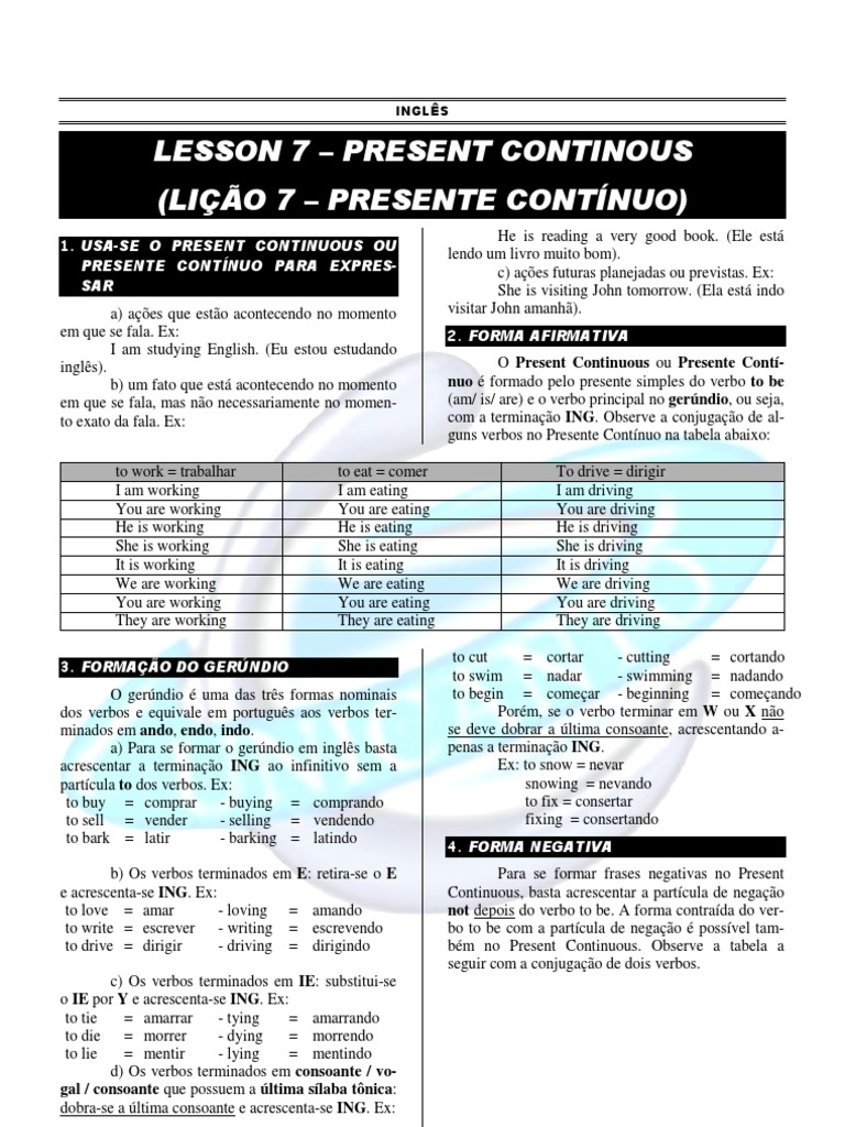 Regras do Present Continuous em Inglês | PDF