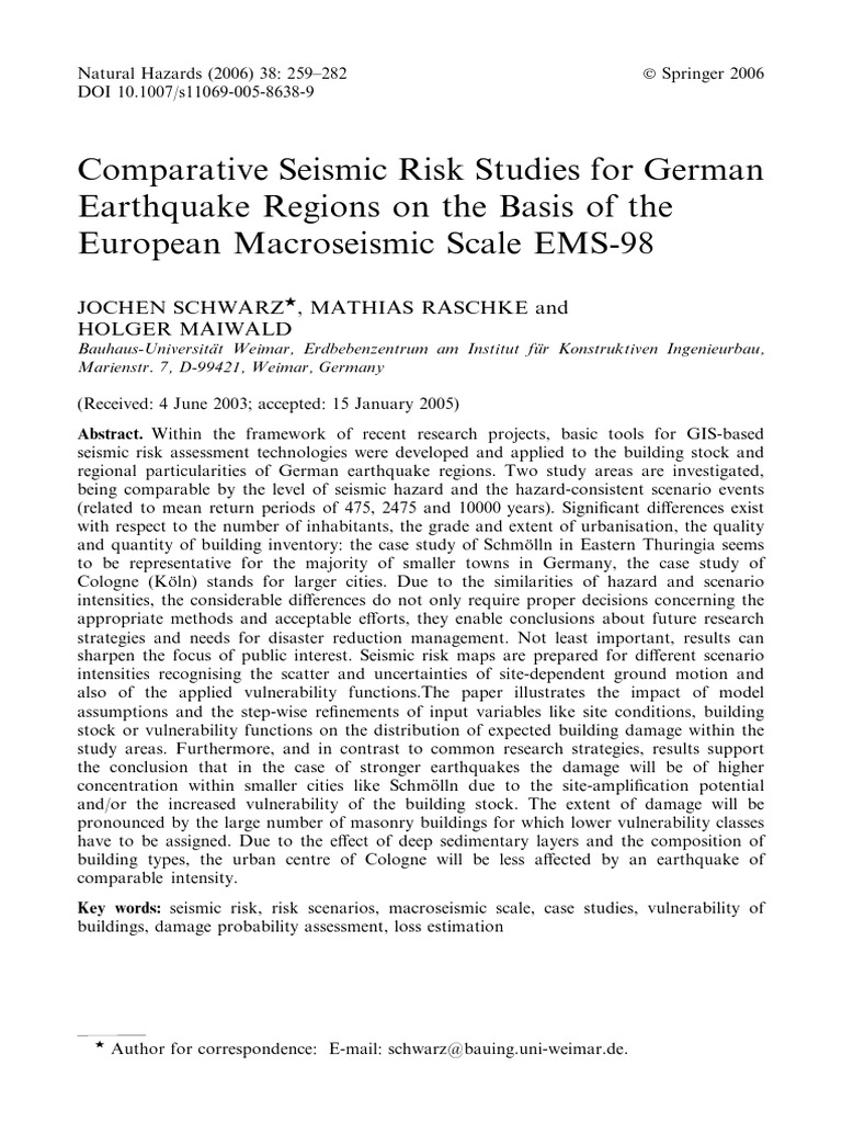 Comparative Seismic Risk Studies For German Earthquake Regions On The