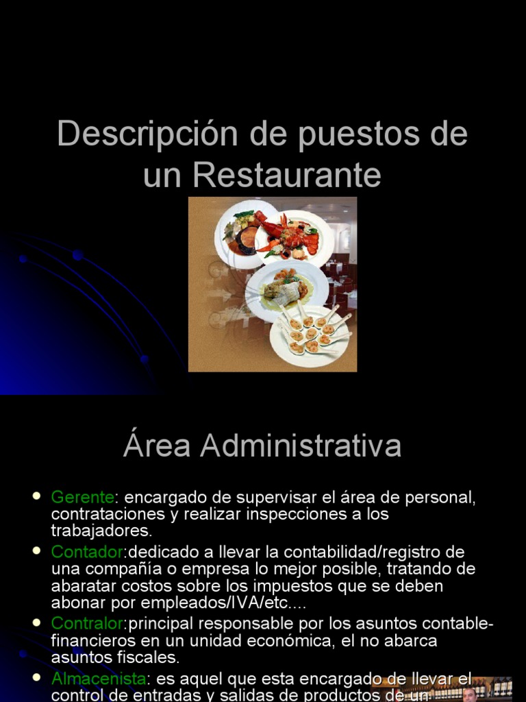 Descripción de Puestos en Restaurantes | PDF | Contabilidad | Cocina