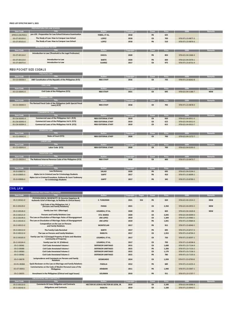 REX Book Store Law Books Pricelist | PDF | Civil Law (Legal System ...