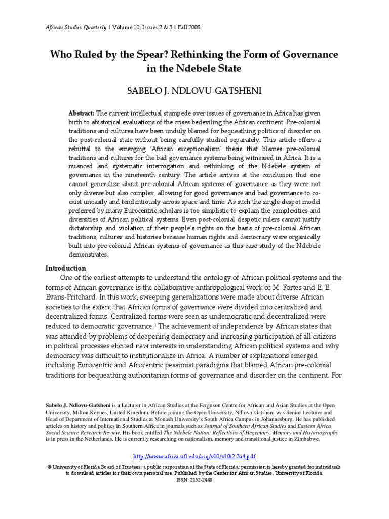 Who Ruled by The Spear? Rethinking The Form of Governance in The ...