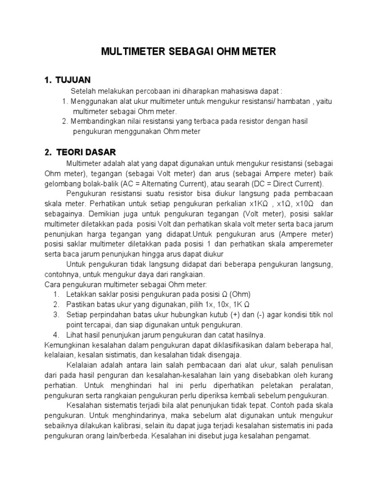 Multimeter Sebagai Ohm Meter PDF