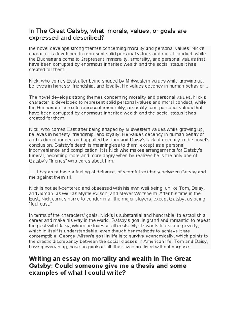 An Analysis of Morality and Personal Values in The Great Gatsby Through