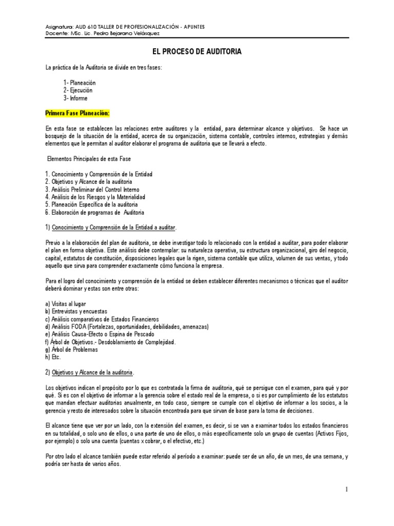Proceso de Auditoría: Fases y Elementos | PDF | Auditoría | Contabilidad