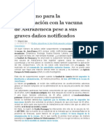 Sanidad No para La Inmunización Con La Vacuna de Astrazeneca Pese A Sus Graves Daños Notificados