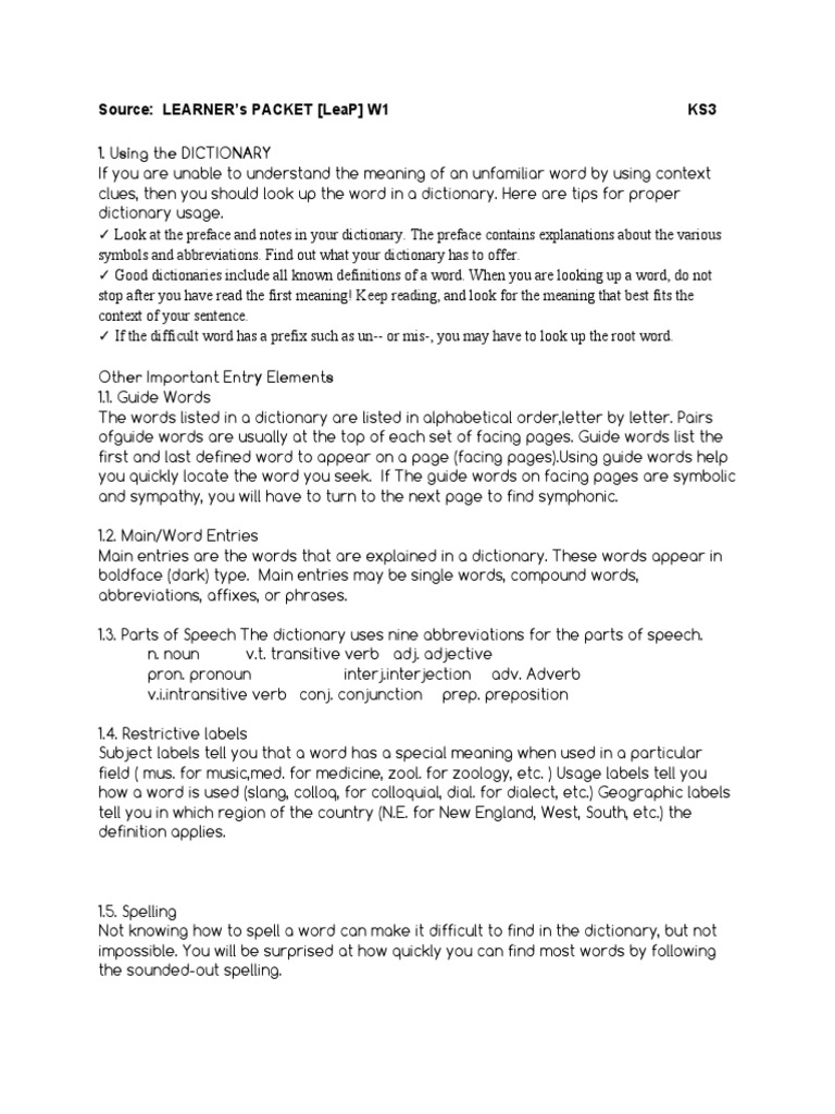 Using Dictionaries and Thesauruses | PDF | Word | Dictionary