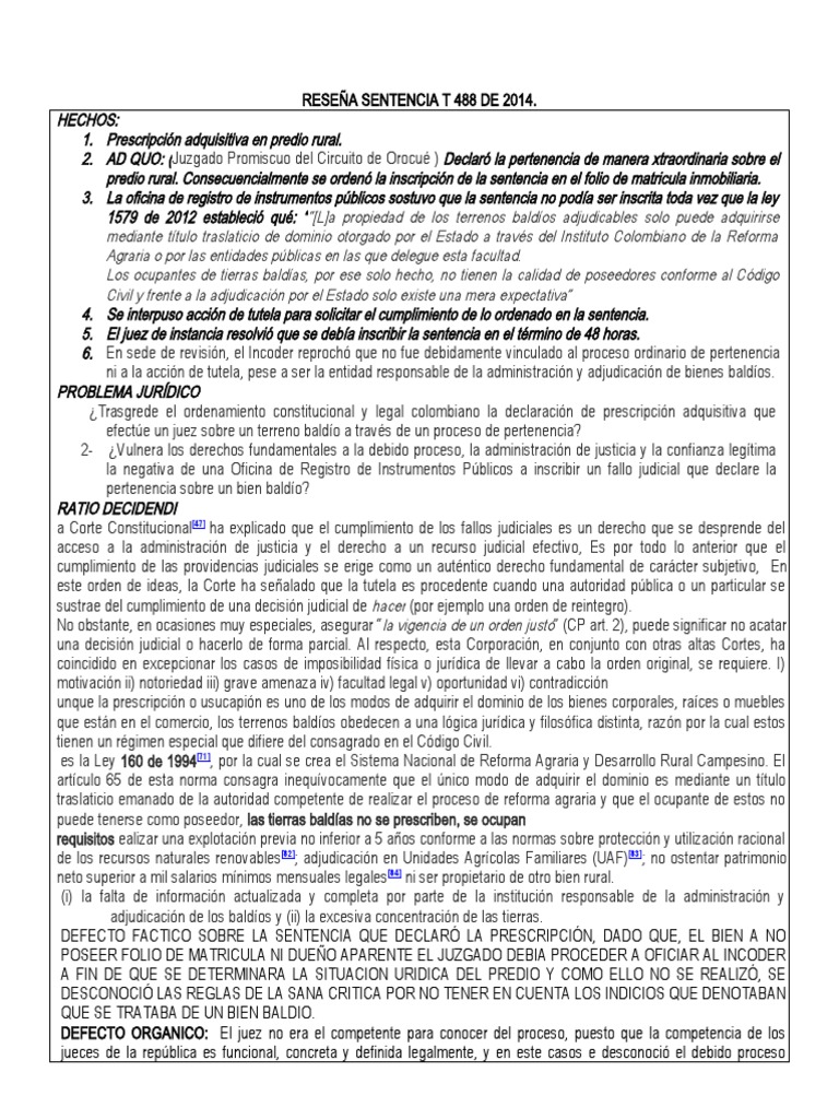 SENTENCIA T 488 de 2014 | PDF | Sentencia (ley) | Debido al proceso