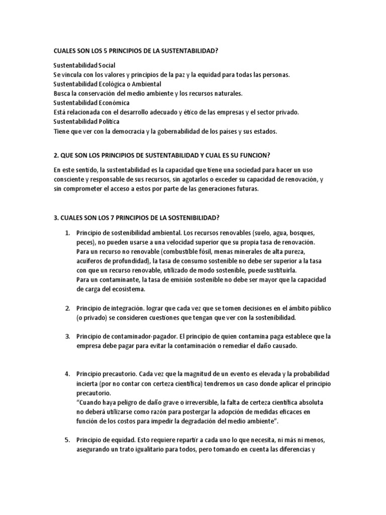 Cuales Son Los 5 Principios de La Sustentabilidad | PDF ...