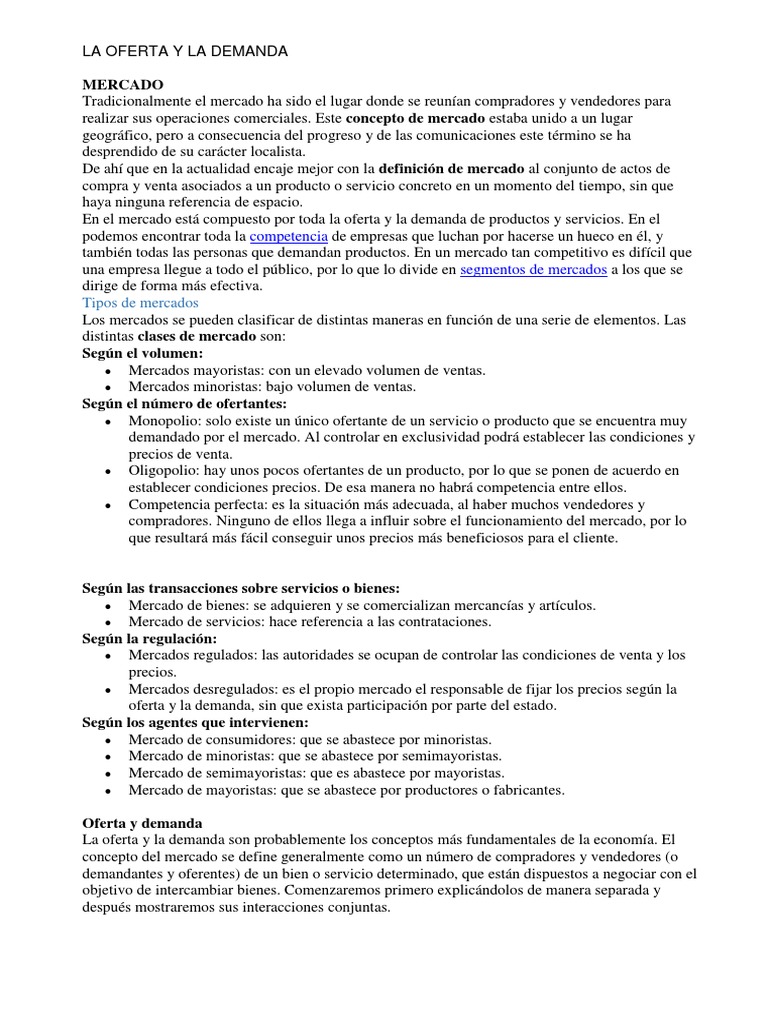 Oferta y Demanda en el Mercado Actual | PDF | Mercado (economía ...