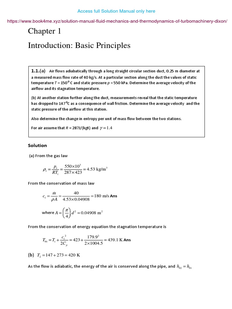 Solution Manual For Fluid Mechanics and Thermodynamics of ...