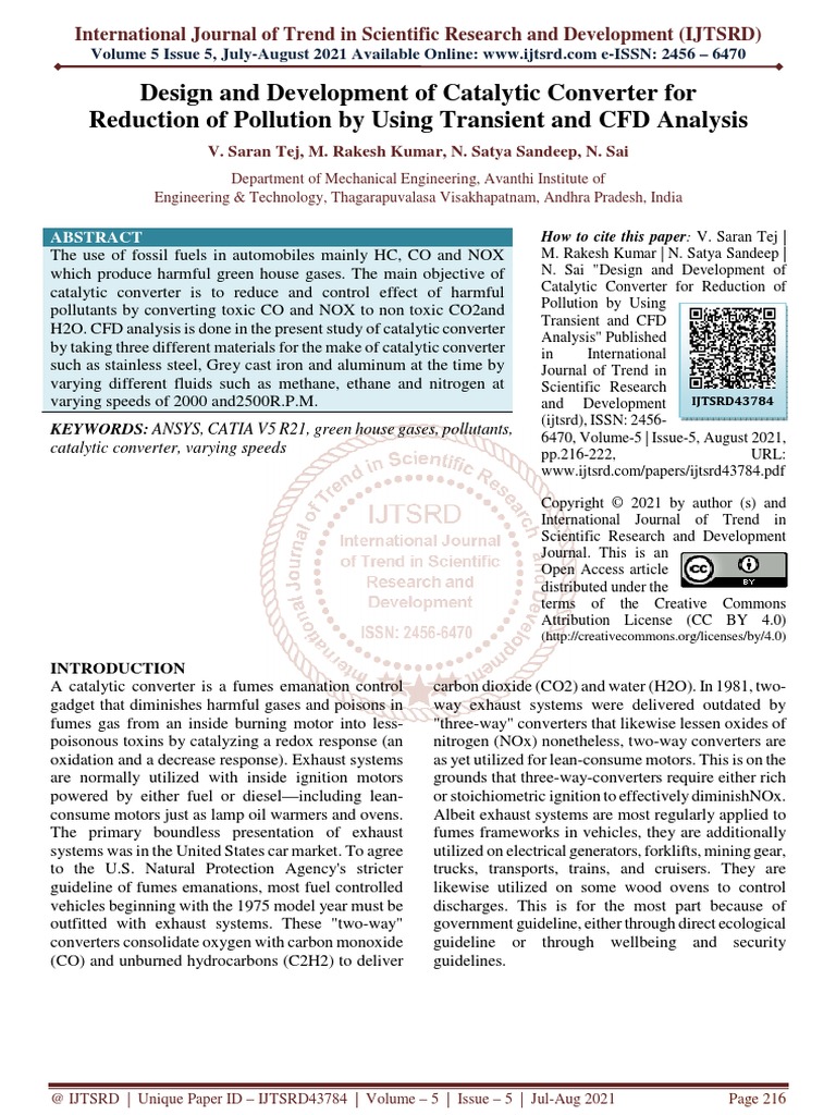 Design and Development of Catalytic Converter For Reduction of