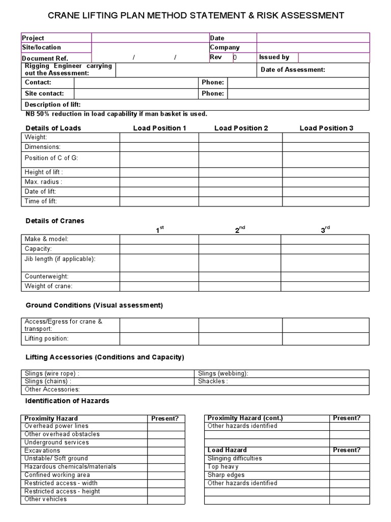 Level 2 Crane Lifting Plan Method Statement & Risk Assessment | PDF ...