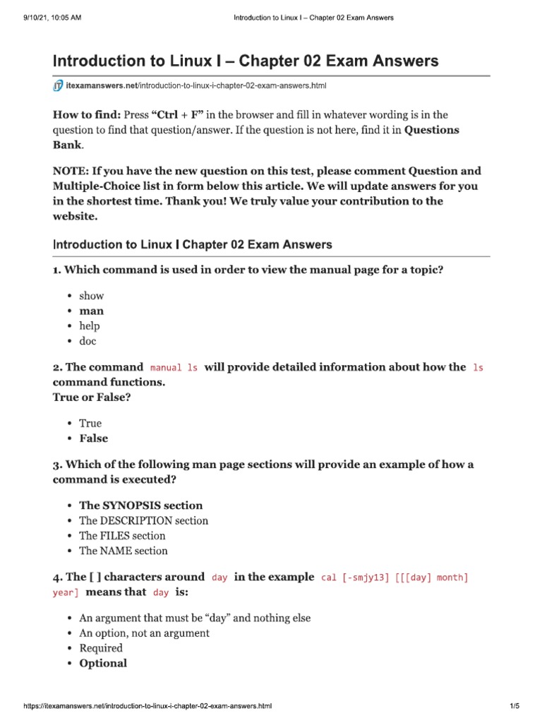 Introduction To Linux I - Chapter 02 Exam Answers | PDF