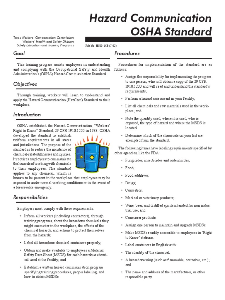 Hazard Communication OSHA Standard: Goal Procedures | PDF | Employee ...