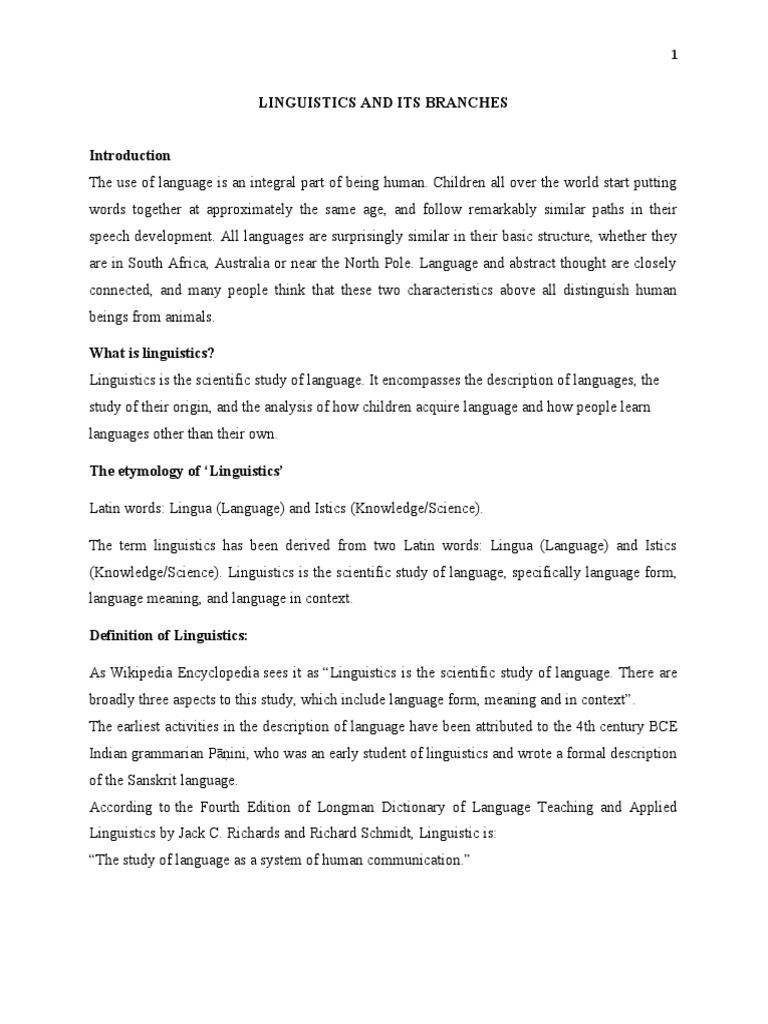 Linguistics and Its Branches | PDF | Linguistics | Psycholinguistics