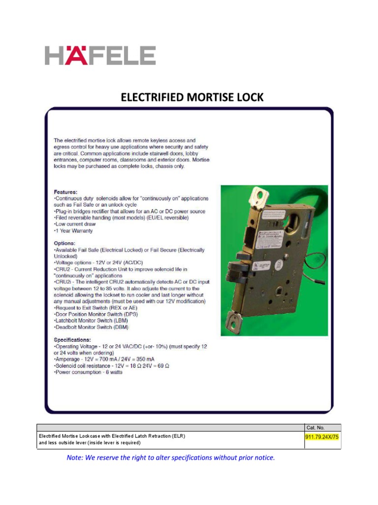 Electrified Mortise Lockcase With Electrified Latch Retraction (ELR