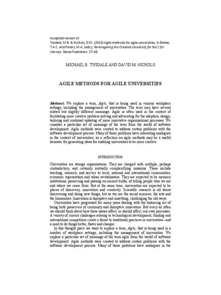 Agile Methods for Innovative Universities | PDF | Agile Software ...