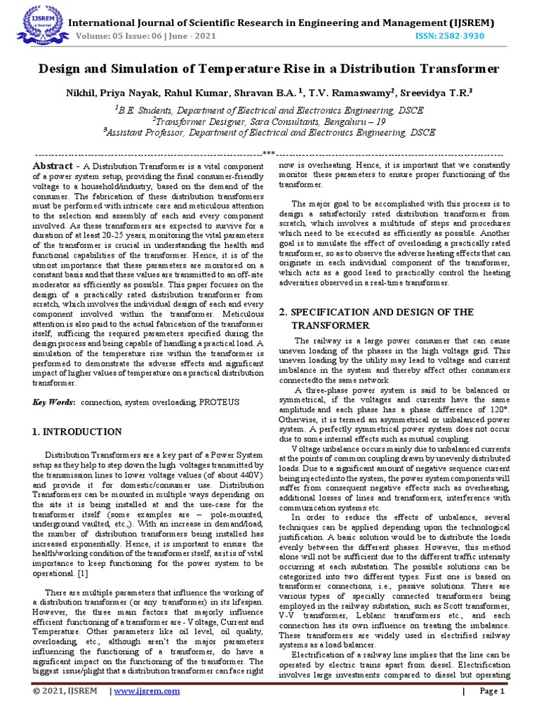 Design and Simulation of Temperature Rise in A Distribution Transformer ...