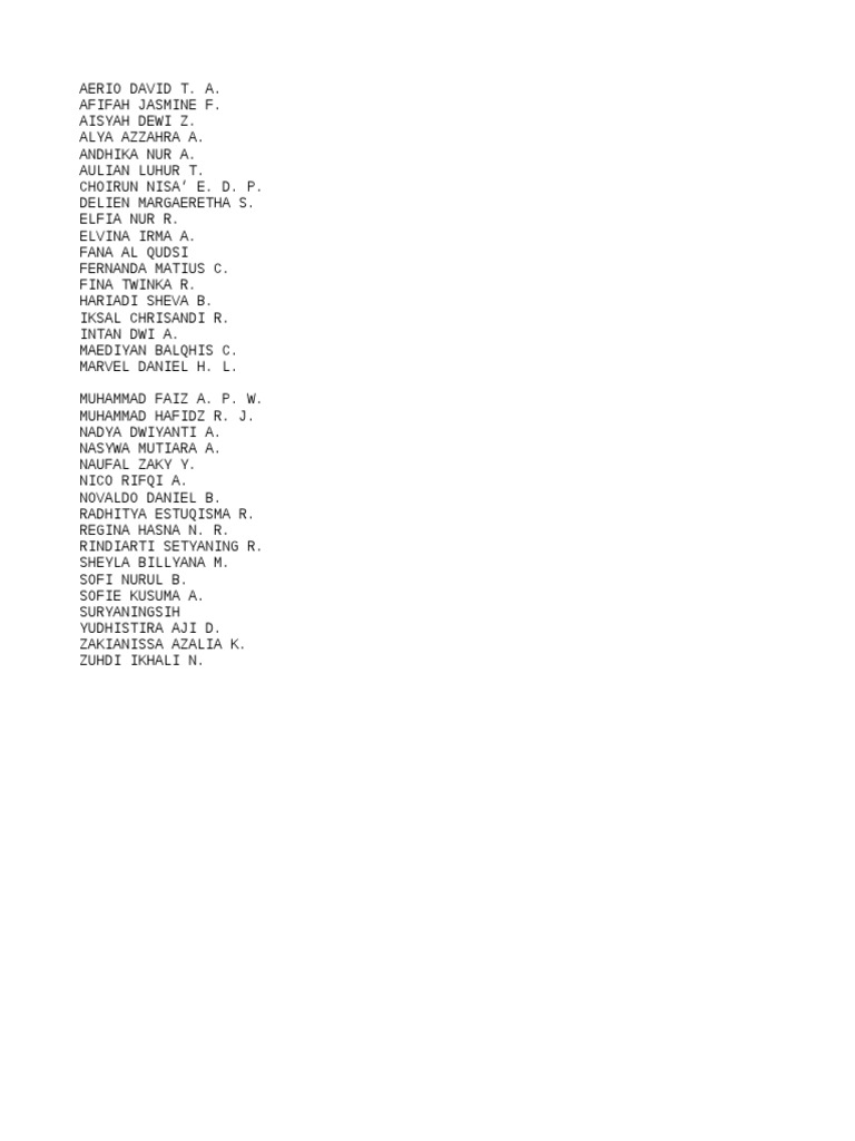 List of Student Names and Initials | PDF