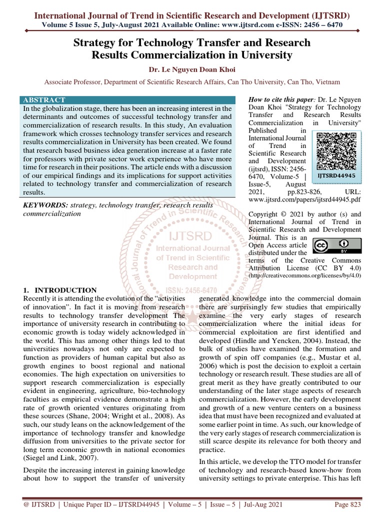Strategy For Technology Transfer and Research Results Commercialization ...