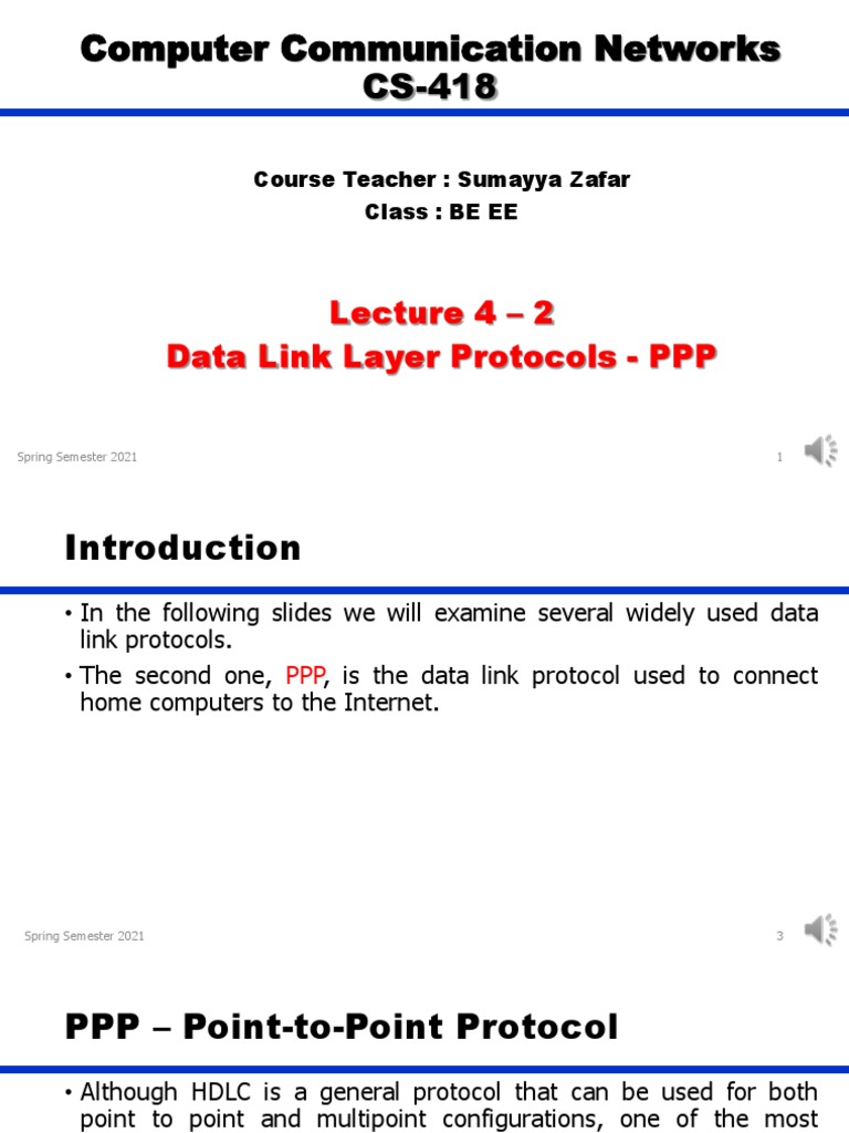 Computer Communication Networks CS-418: Lecture 4 - 2 Data Link Layer ...