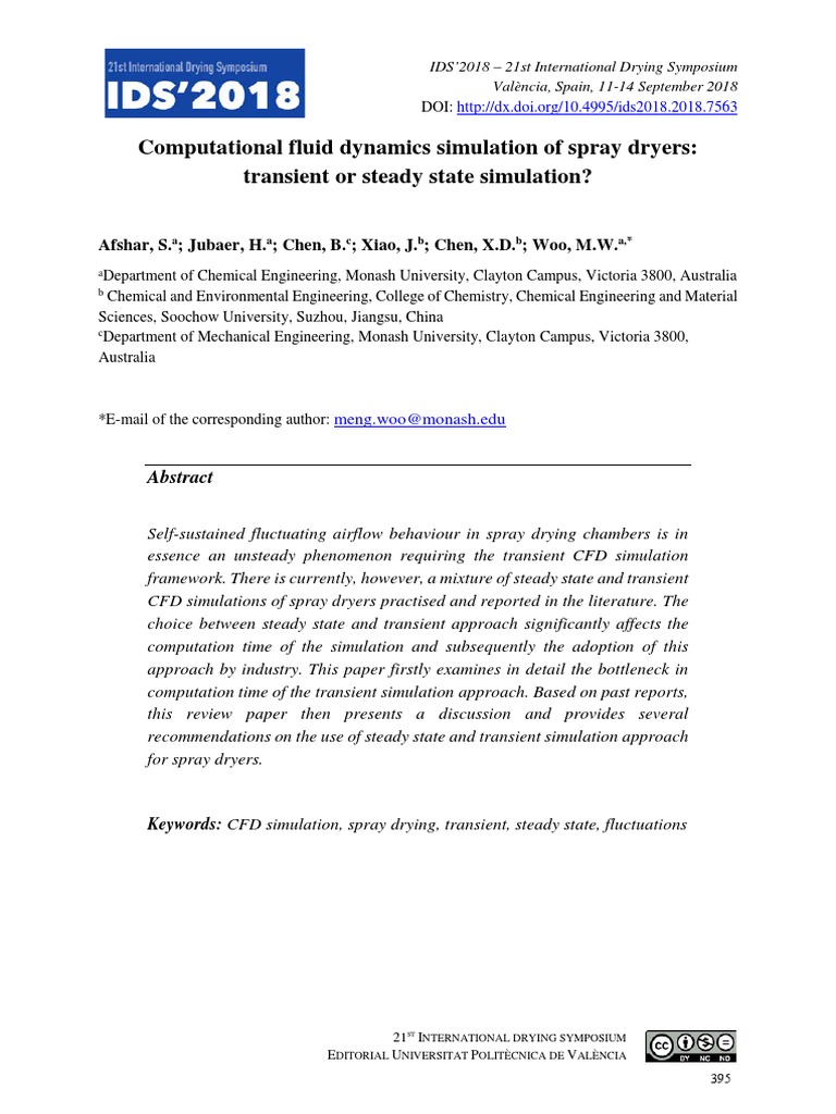 Computational Fluid Dynamics Simulation of Spray Dryers - Trasient or ...