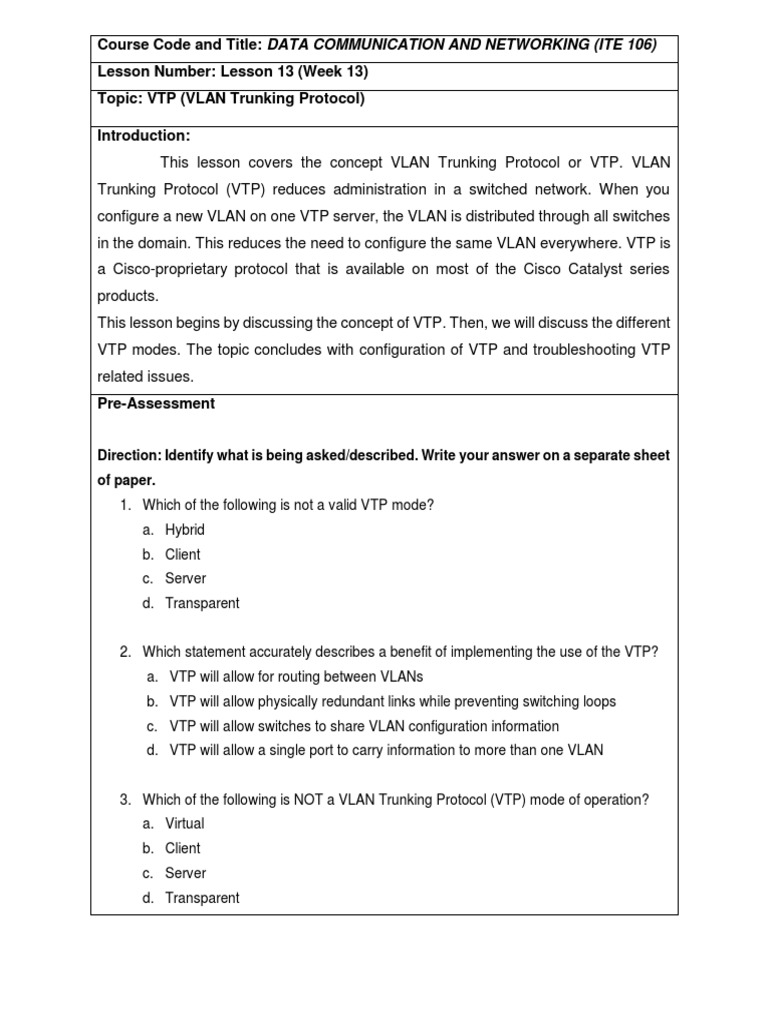 Understanding VLAN Trunking Protocol (VTP) | PDF | Internet ...