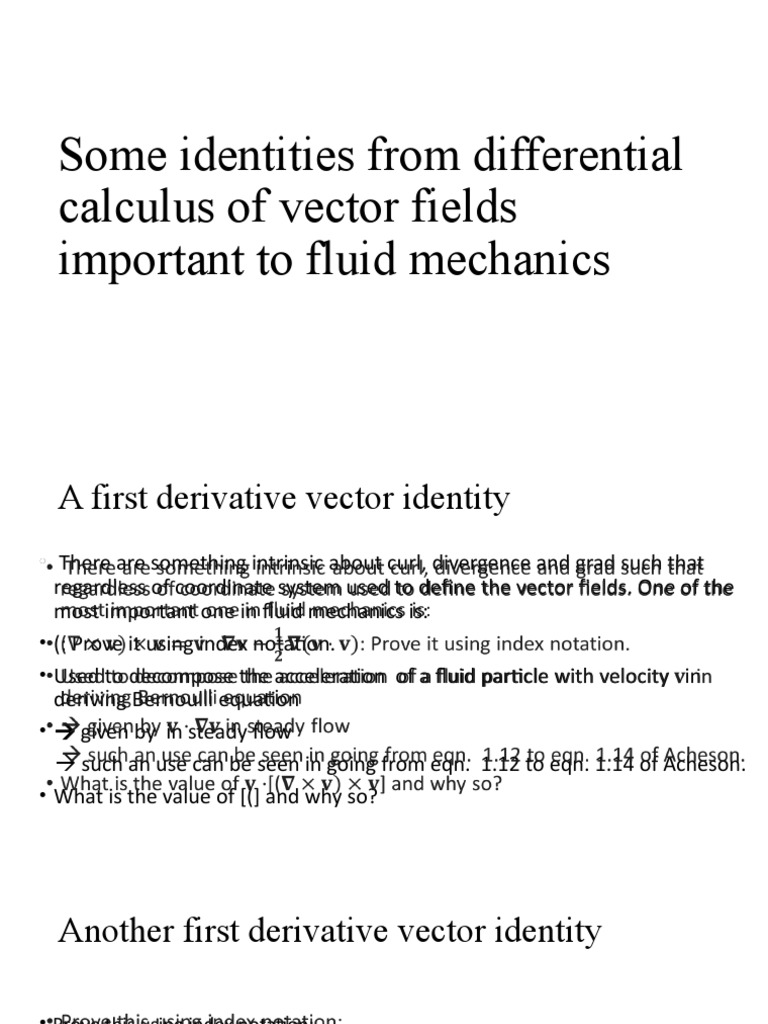 Some Identities From Differential Calculus of Vector Fields Important ...