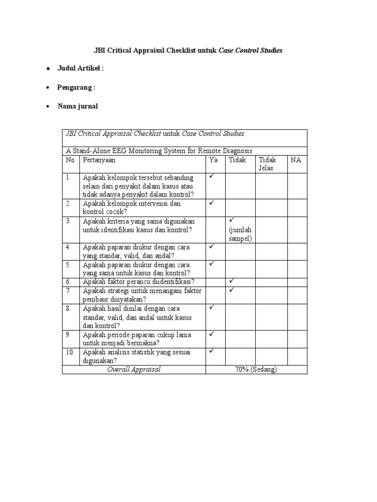 JBI Case Control Studies PDF