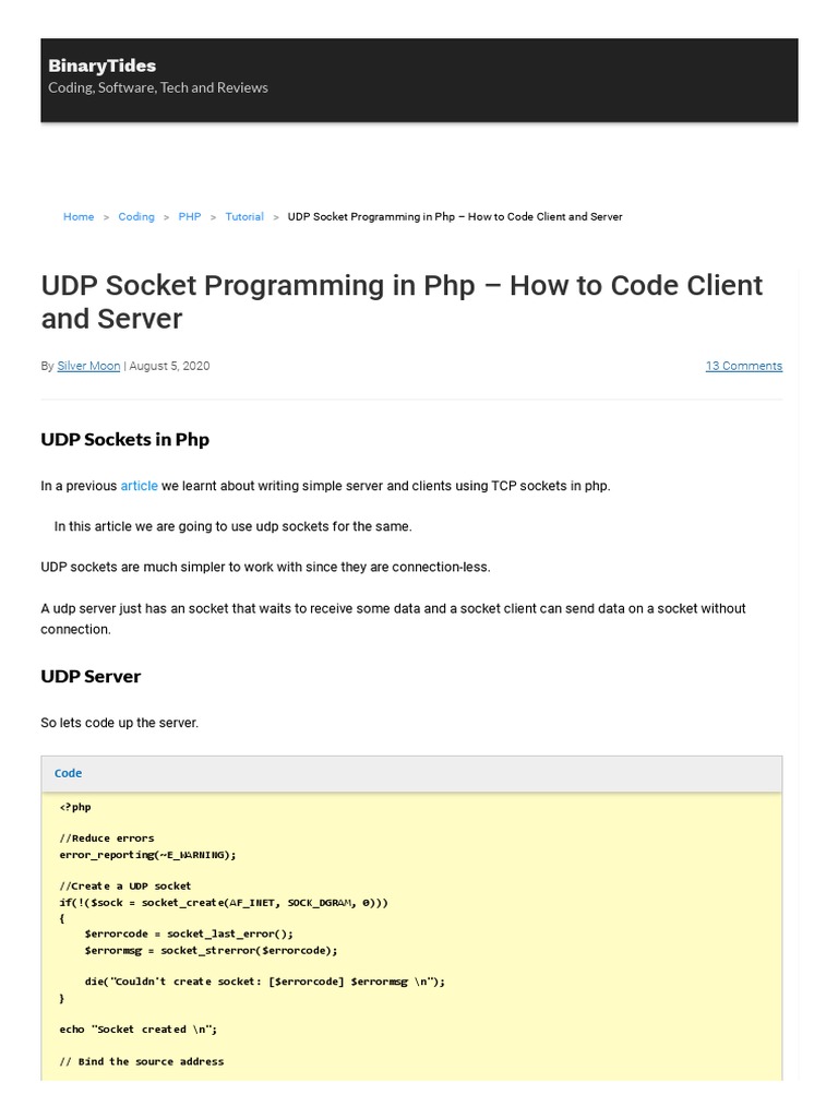 UDP Socket Programming in PHP How To Code Client and Server